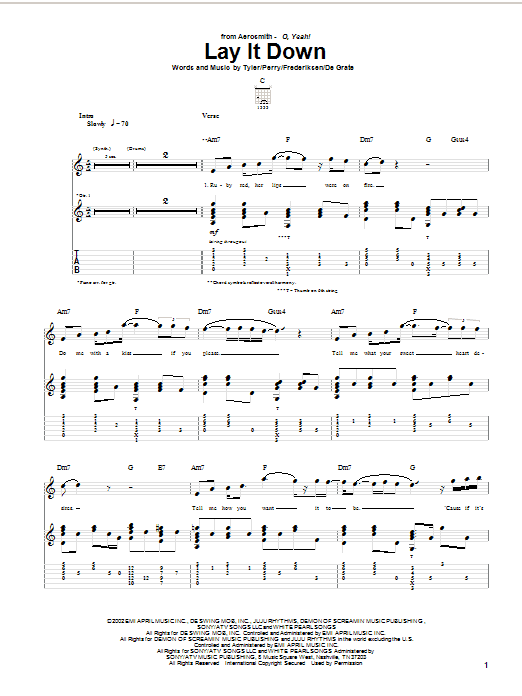 Aerosmith Lay It Down Sheet Music Notes & Chords for Guitar Tab - Download or Print PDF