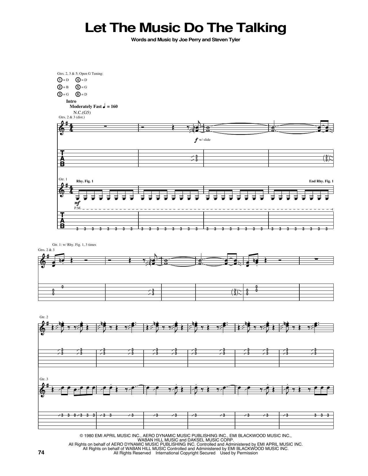 Aerosmith Let The Music Do The Talking Sheet Music Notes & Chords for Piano, Vocal & Guitar Chords (Right-Hand Melody) - Download or Print PDF