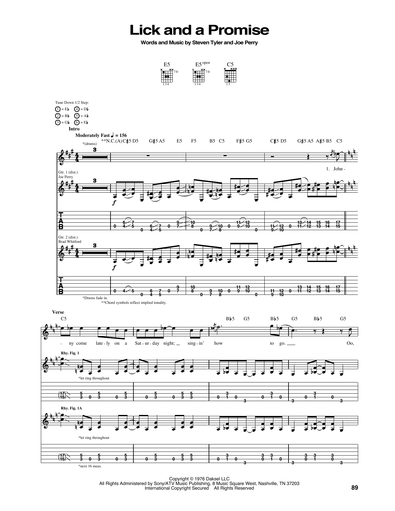 Aerosmith Lick And A Promise Sheet Music Notes & Chords for Guitar Tab - Download or Print PDF