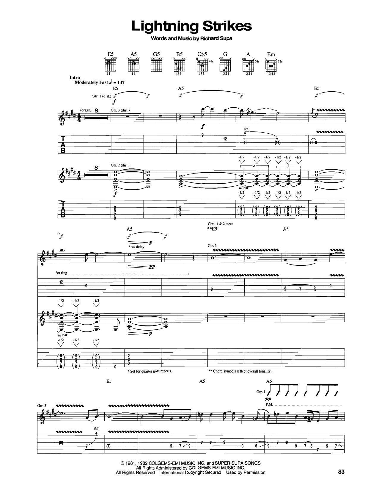 Aerosmith Lightning Strikes Sheet Music Notes & Chords for Guitar Tab - Download or Print PDF