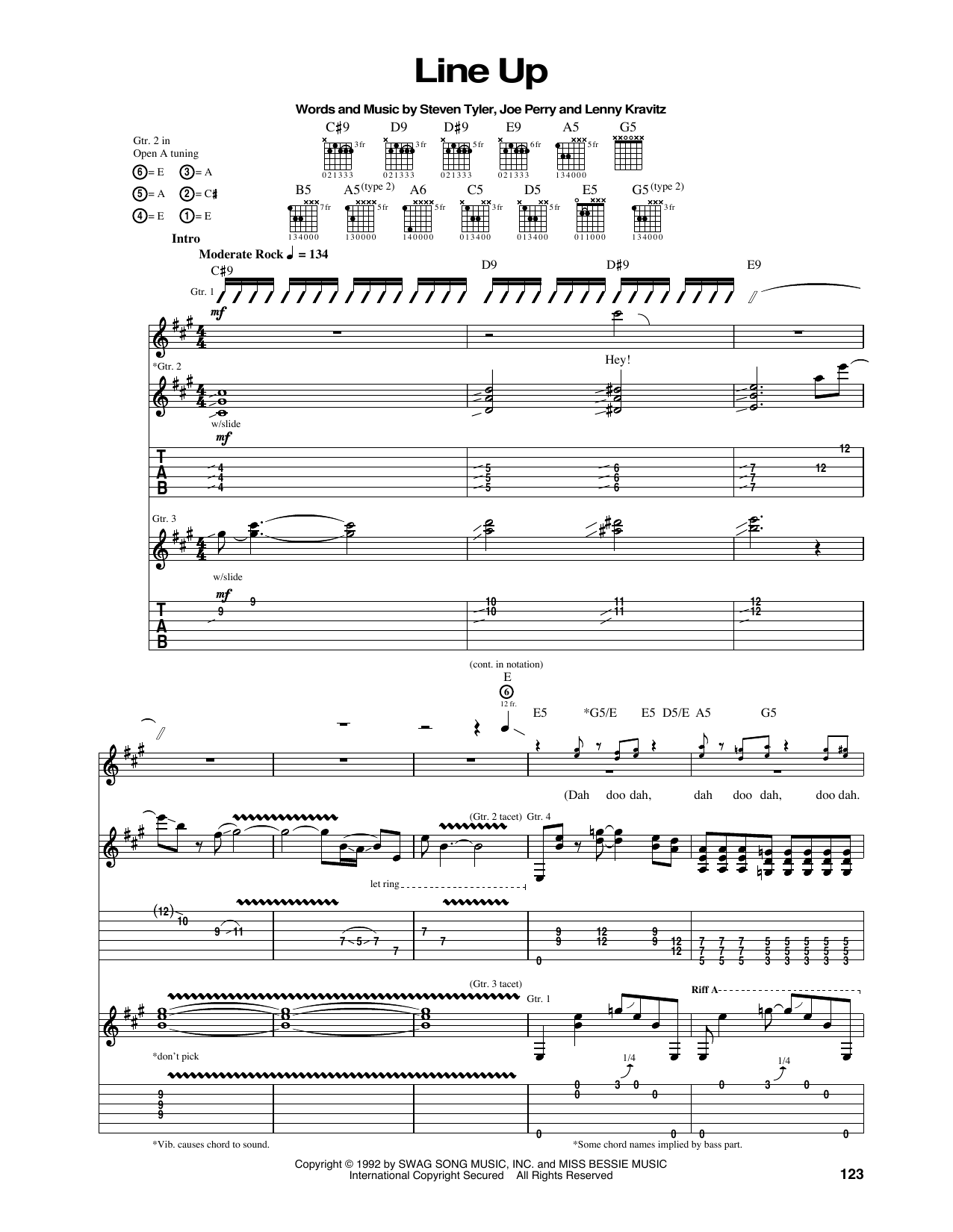 Aerosmith Line Up Sheet Music Notes & Chords for Guitar Tab - Download or Print PDF