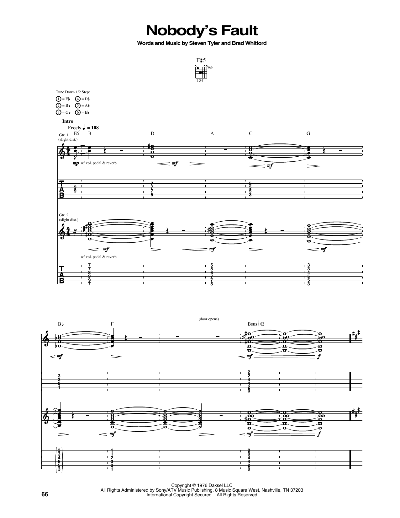 Aerosmith Nobody's Fault Sheet Music Notes & Chords for Guitar Tab - Download or Print PDF