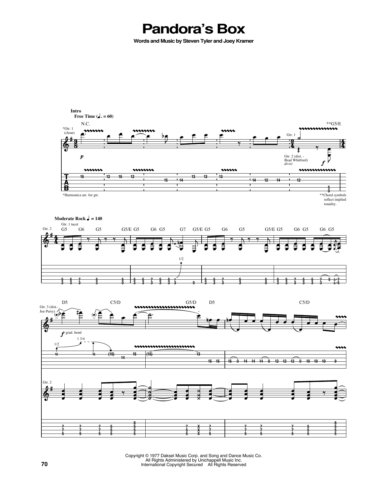 Aerosmith Pandora's Box Sheet Music Notes & Chords for Guitar Tab - Download or Print PDF