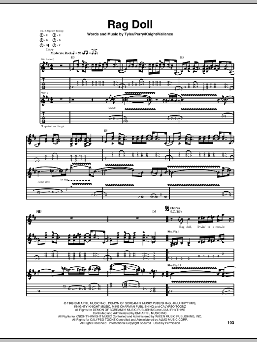 Aerosmith Rag Doll Sheet Music Notes & Chords for Guitar Tab - Download or Print PDF