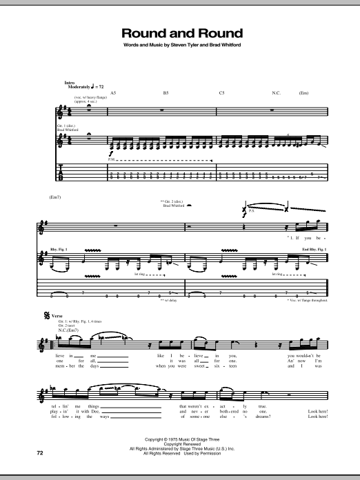 Aerosmith Round And Round Sheet Music Notes & Chords for Guitar Tab - Download or Print PDF