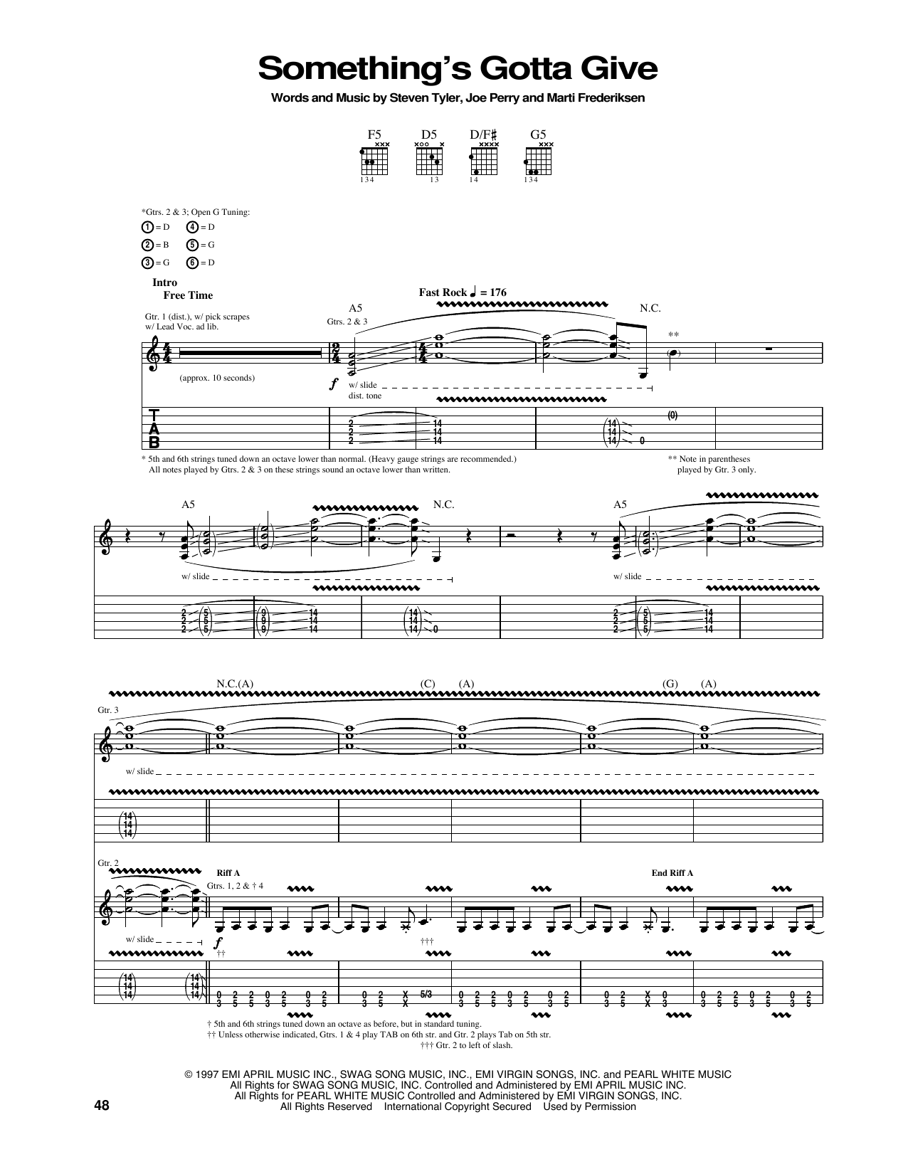 Aerosmith Something's Gotta Give Sheet Music Notes & Chords for Guitar Tab - Download or Print PDF