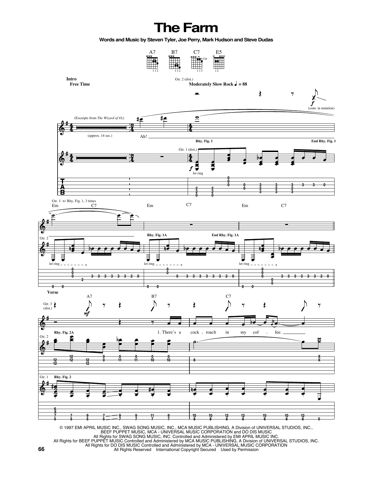 Aerosmith The Farm Sheet Music Notes & Chords for Guitar Tab - Download or Print PDF