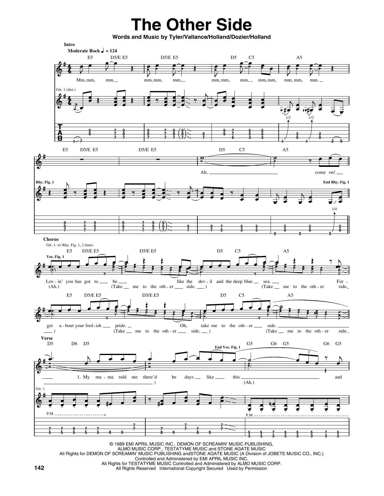Aerosmith The Other Side Sheet Music Notes & Chords for Piano, Vocal & Guitar Chords (Right-Hand Melody) - Download or Print PDF