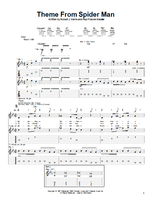 Aerosmith Theme From Spider-Man Sheet Music Notes & Chords for Guitar Tab - Download or Print PDF