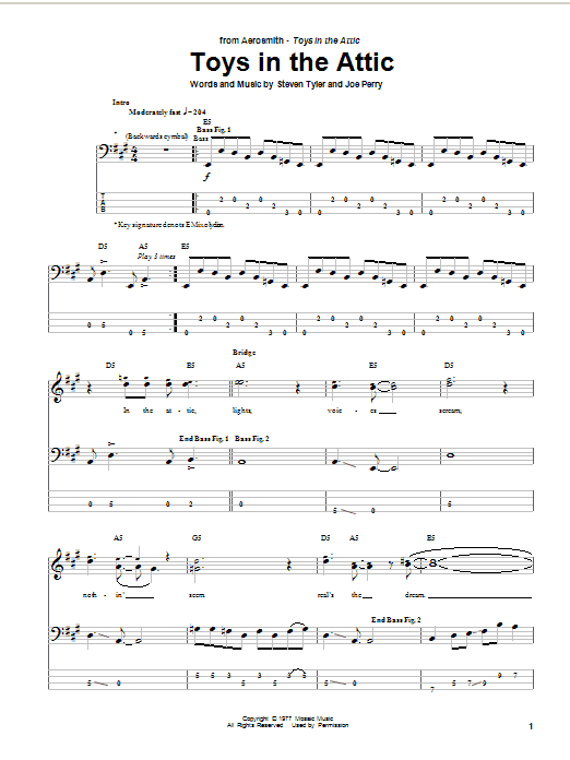 Aerosmith Toys In The Attic Sheet Music Notes & Chords for Bass Guitar Tab - Download or Print PDF