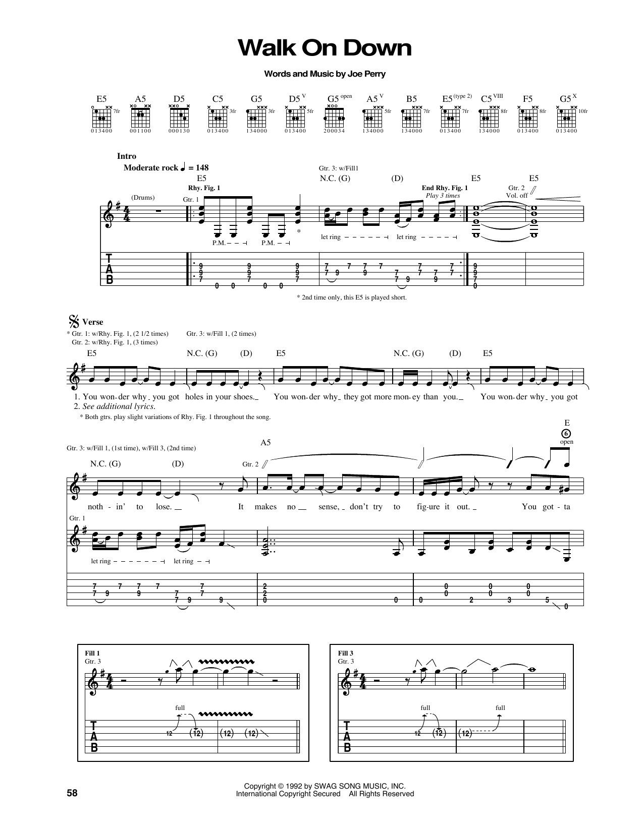 Aerosmith Walk On Down Sheet Music Notes & Chords for Guitar Tab - Download or Print PDF