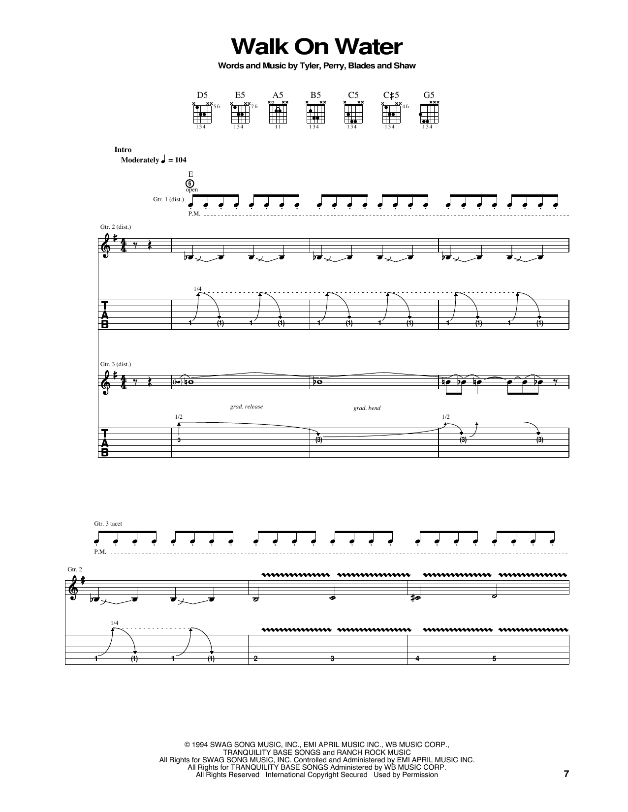 Aerosmith Walk On Water Sheet Music Notes & Chords for Piano, Vocal & Guitar Chords (Right-Hand Melody) - Download or Print PDF