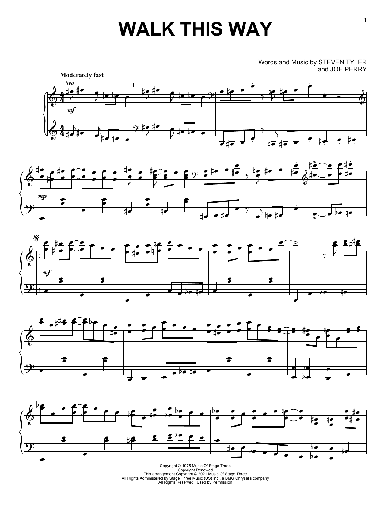 Aerosmith Walk This Way [Classical version] (arr. David Pearl) Sheet Music Notes & Chords for Piano Solo - Download or Print PDF