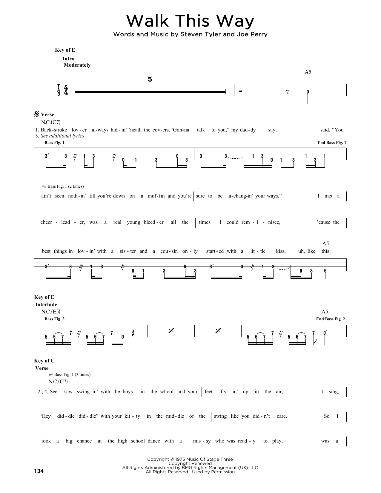 Aerosmith Walk This Way Sheet Music Notes & Chords for Melody Line, Lyrics & Chords - Download or Print PDF