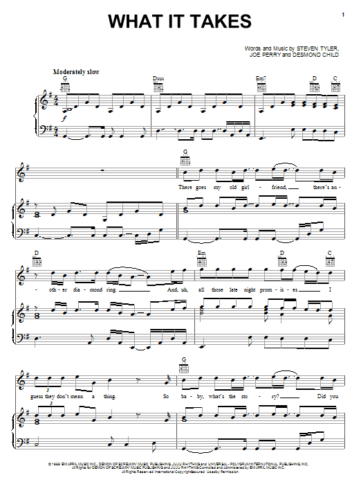 Aerosmith What It Takes Sheet Music Notes & Chords for Piano, Vocal & Guitar (Right-Hand Melody) - Download or Print PDF