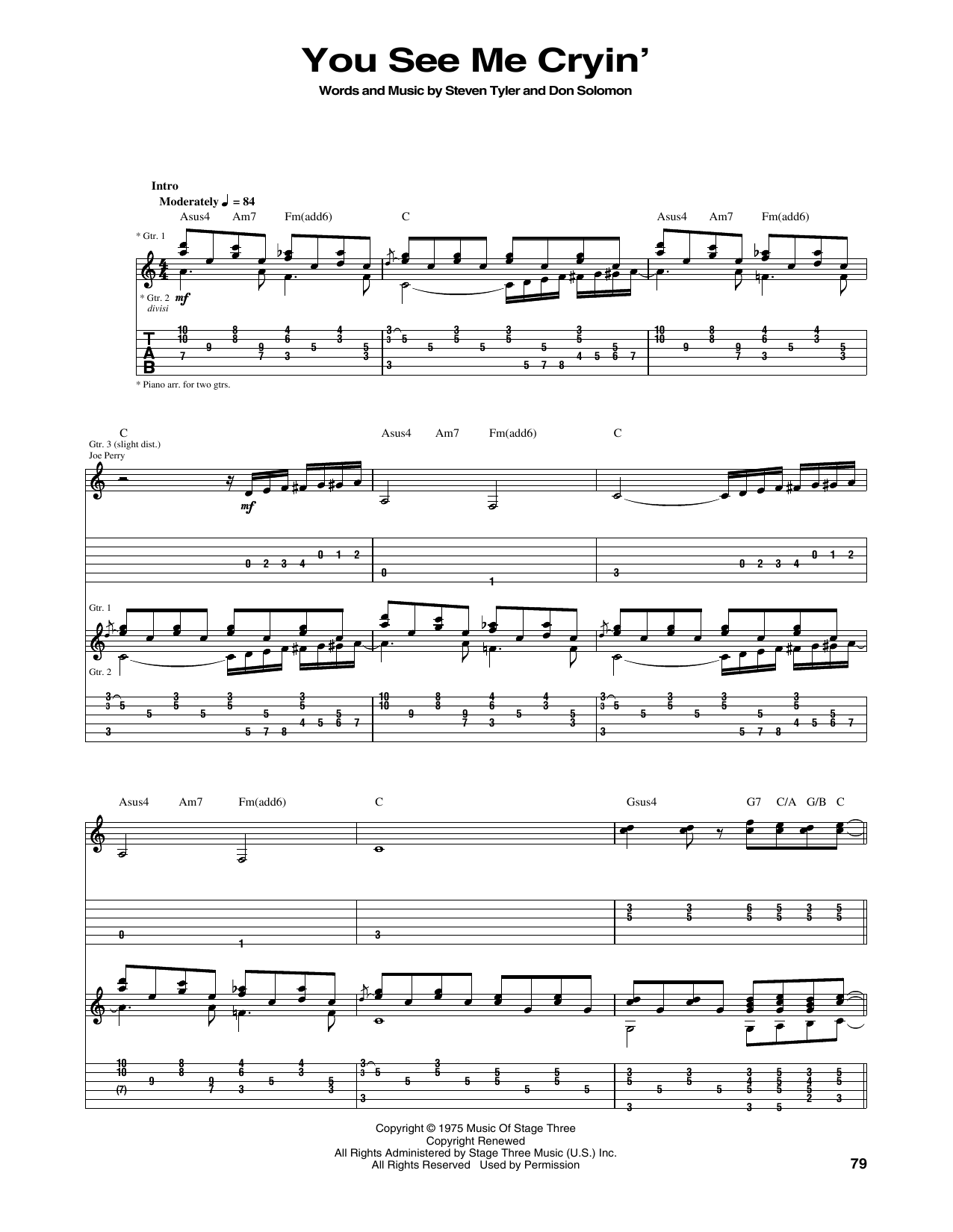 Aerosmith You See Me Cryin' Sheet Music Notes & Chords for Guitar Tab - Download or Print PDF