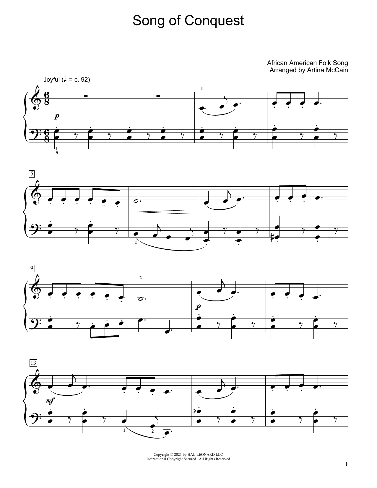 African American Folk Song Song Of Conquest (arr. Artina McCain) Sheet Music Notes & Chords for Educational Piano - Download or Print PDF