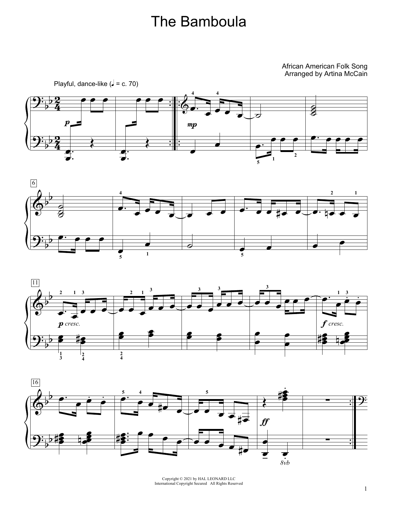 African American Folk Song The Bamboula (arr. Artina McCain) Sheet Music Notes & Chords for Educational Piano - Download or Print PDF