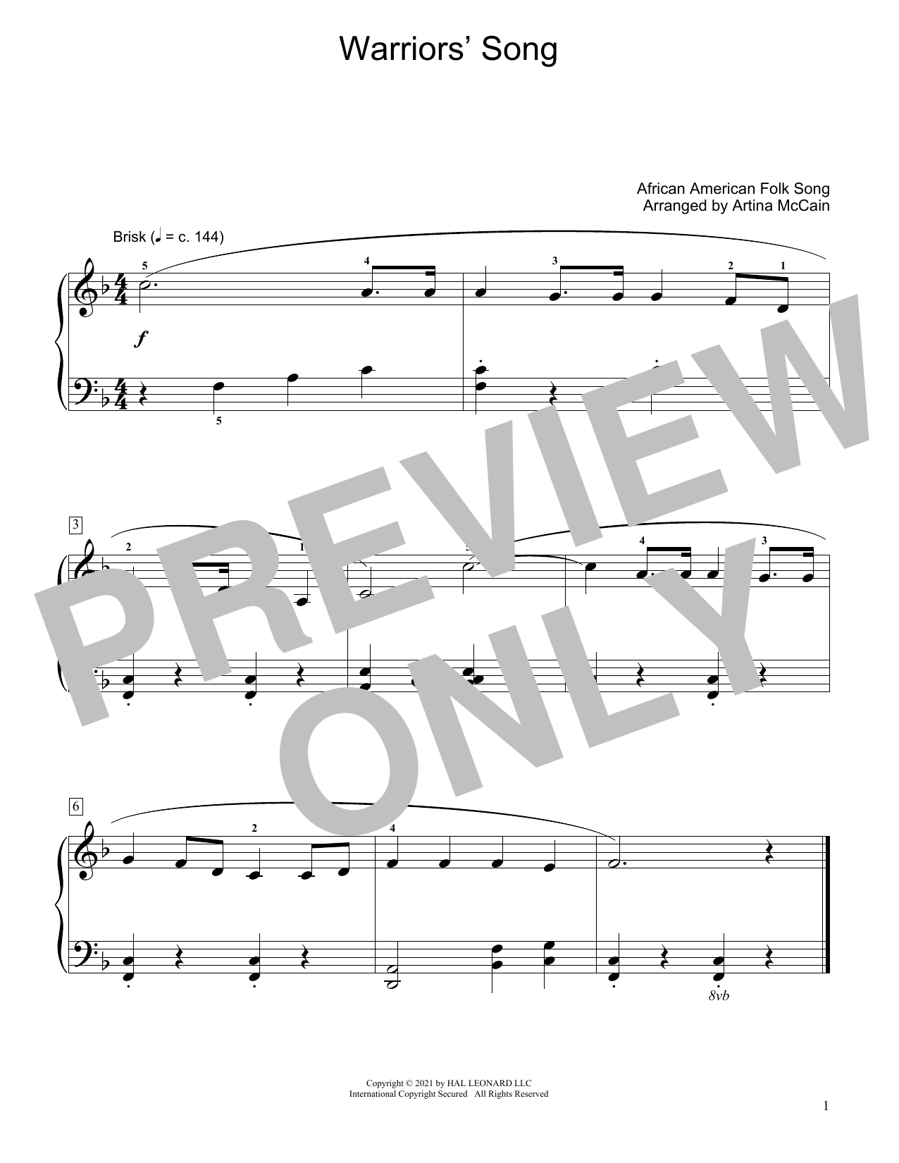 African American Folk Song Warriors' Song (arr. Artina McCain) Sheet Music Notes & Chords for Educational Piano - Download or Print PDF