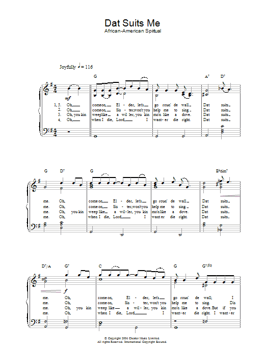 African-American Spiritual Dat Suits Me Sheet Music Notes & Chords for Piano & Vocal - Download or Print PDF
