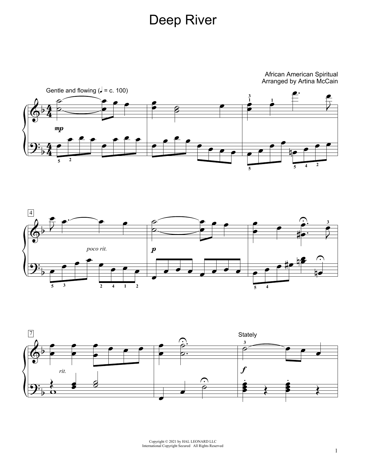 African-American Spiritual Deep River (arr. Artina McCain) Sheet Music Notes & Chords for Educational Piano - Download or Print PDF