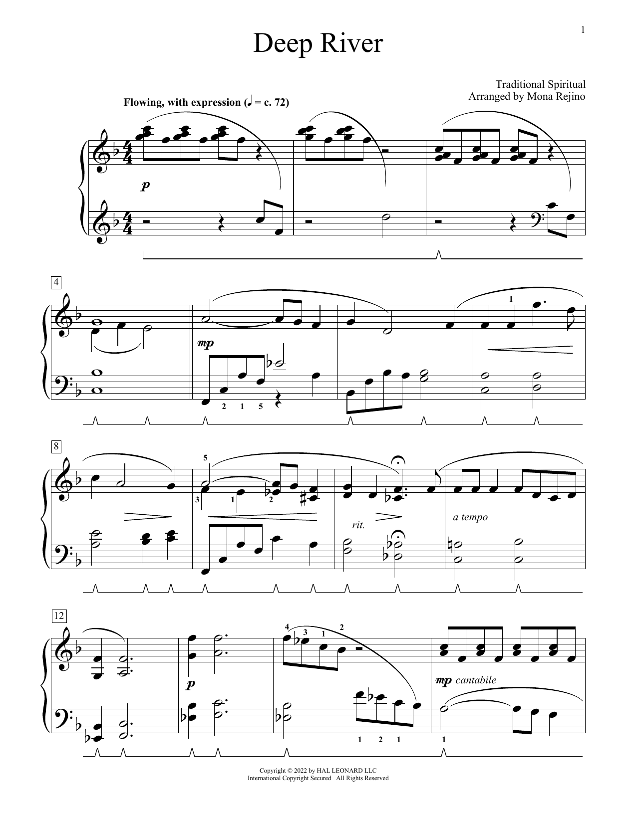 African-American Spiritual Deep River (arr. Mona Rejino) Sheet Music Notes & Chords for Educational Piano - Download or Print PDF