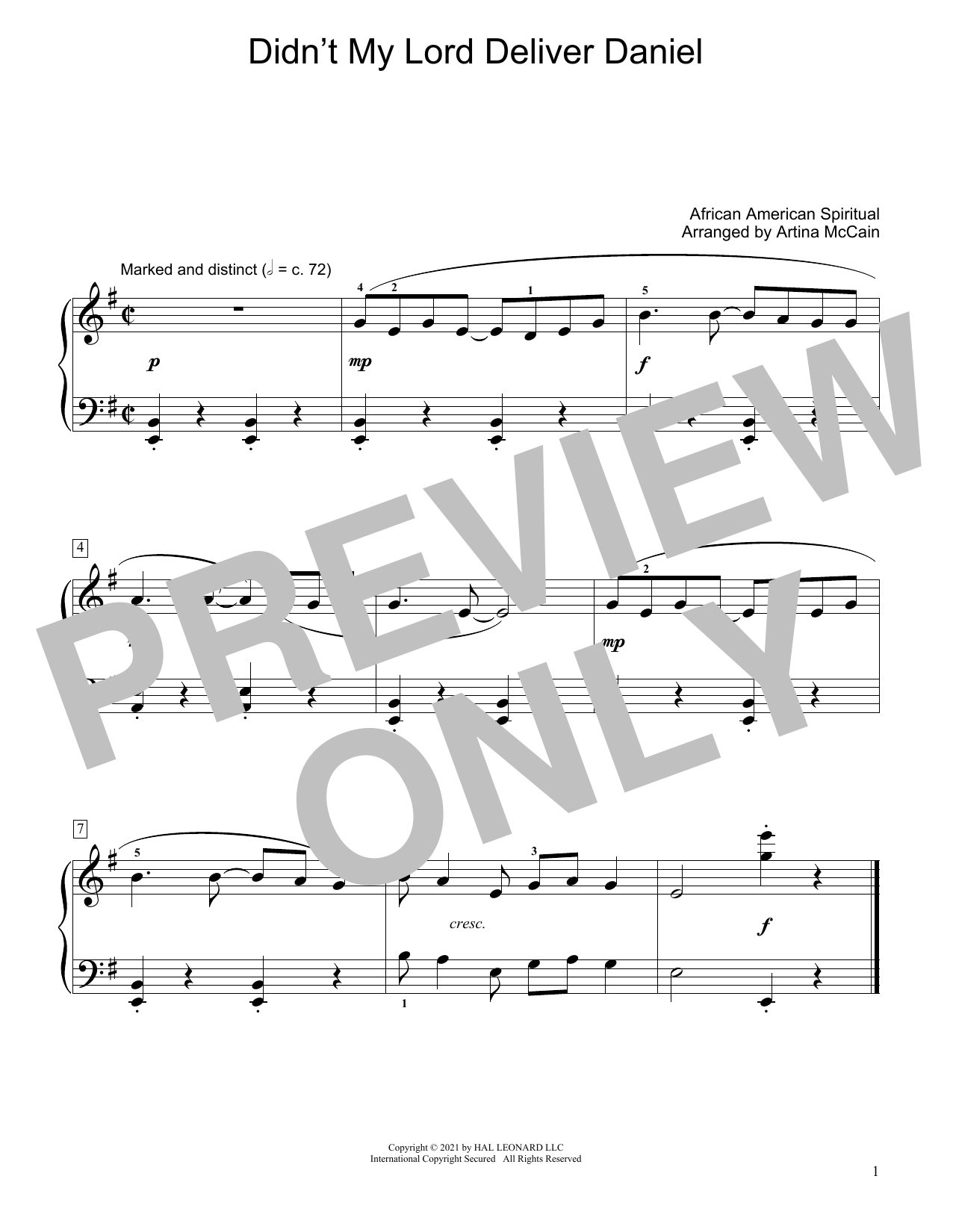 African-American Spiritual Didn't My Lord Deliver Daniel? (arr. Artina McCain) Sheet Music Notes & Chords for Educational Piano - Download or Print PDF