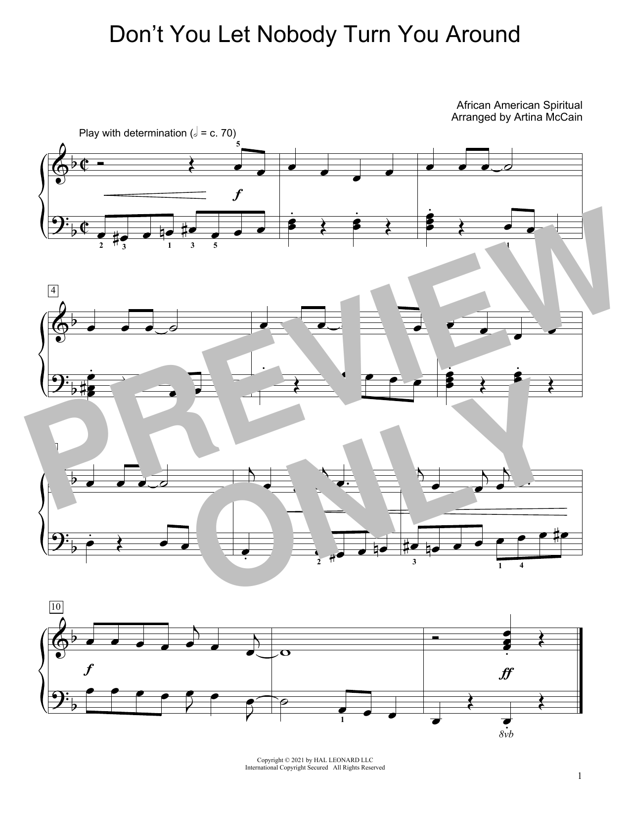 African American Spiritual Don't You Let Nobody Turn You Around (arr. Artina McCain) Sheet Music Notes & Chords for Educational Piano - Download or Print PDF