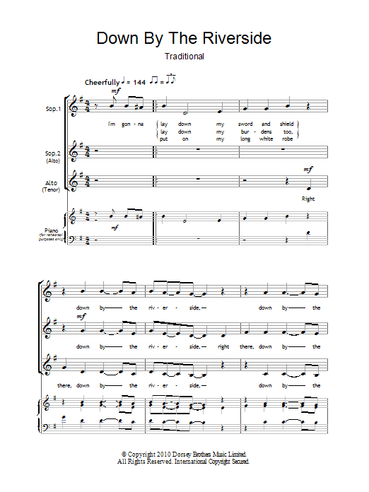 African-American Spiritual Down By The Riverside (arr. Barrie Carson Turner) Sheet Music Notes & Chords for SSA - Download or Print PDF