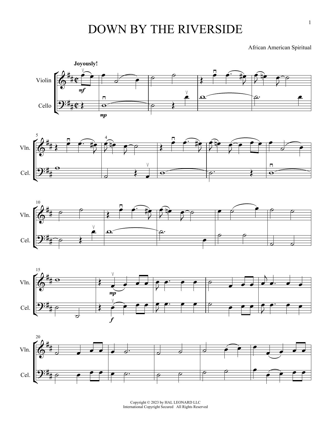 African American Spiritual Down By The Riverside (arr. Michelle Hynson) Sheet Music Notes & Chords for Instrumental Duet - Download or Print PDF