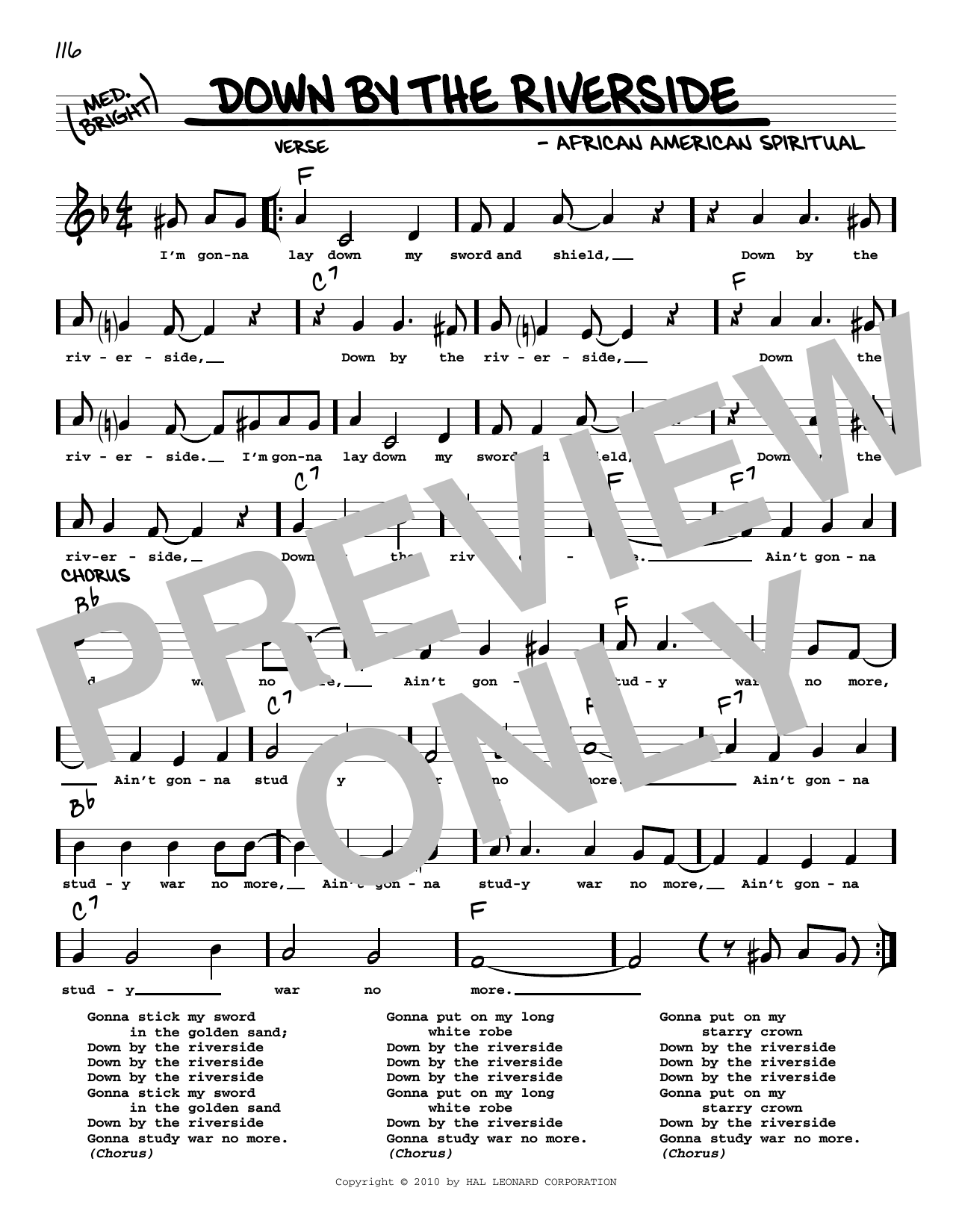 African American Spiritual Down By The Riverside (arr. Robert Rawlins) Sheet Music Notes & Chords for Real Book – Melody, Lyrics & Chords - Download or Print PDF