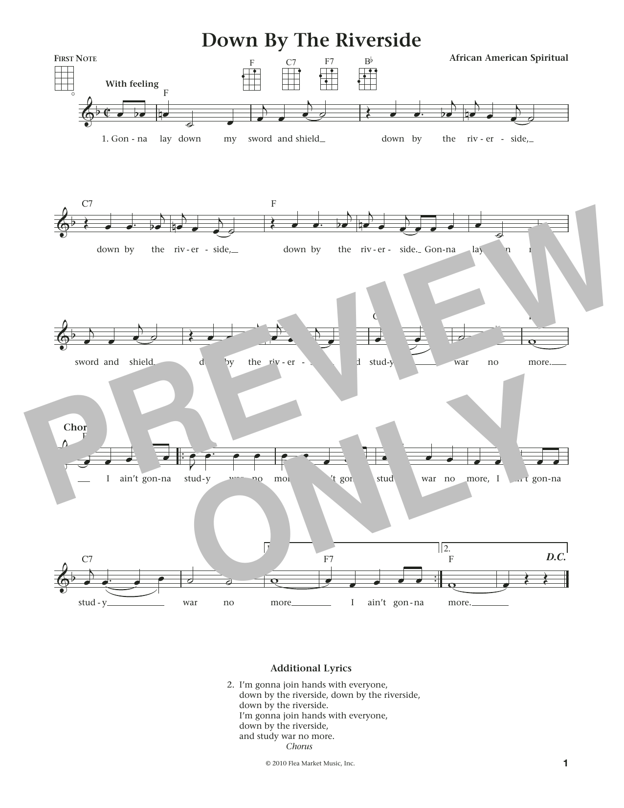 African American Spiritual Down By The Riverside (from The Daily Ukulele) (arr. Liz and Jim Beloff) Sheet Music Notes & Chords for Ukulele - Download or Print PDF