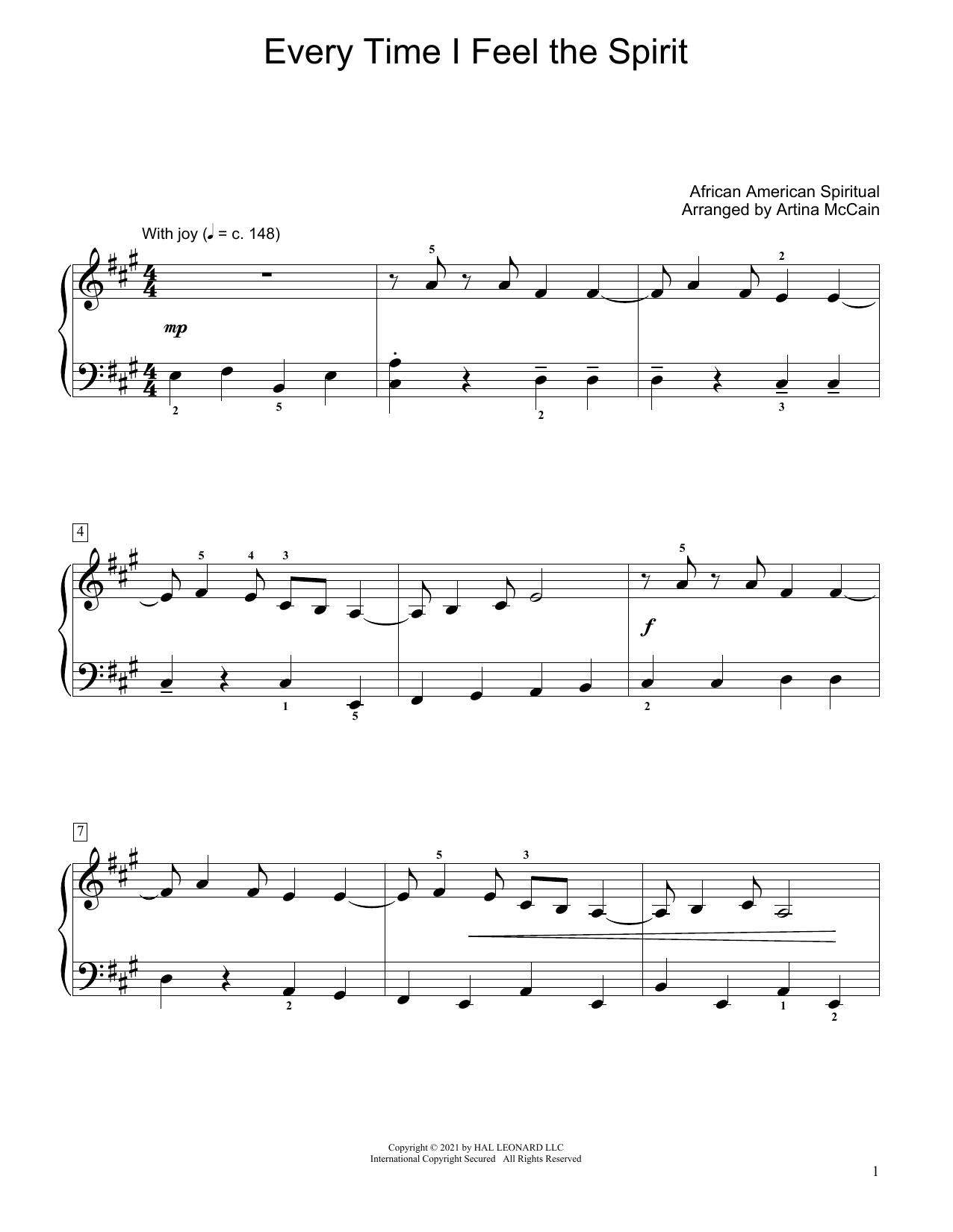 African-American Spiritual Every Time I Feel The Spirit (arr. Artina McCain) Sheet Music Notes & Chords for Educational Piano - Download or Print PDF