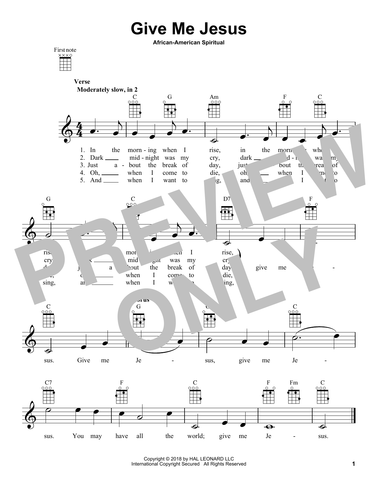 African-American Spiritual Give Me Jesus Sheet Music Notes & Chords for Ukulele - Download or Print PDF