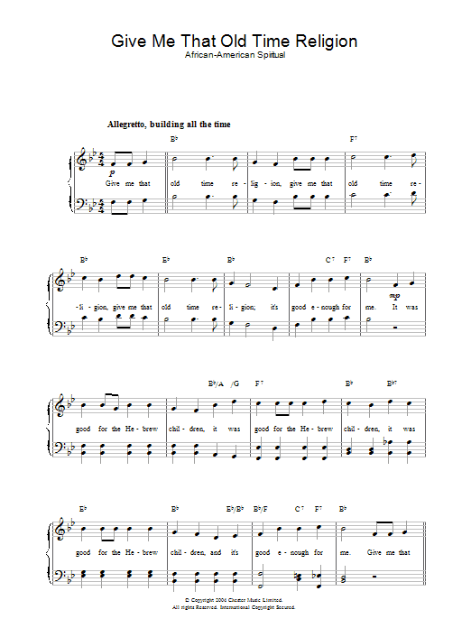 African-American Spiritual Give Me That Old Time Religion Sheet Music Notes & Chords for Lyrics & Chords - Download or Print PDF
