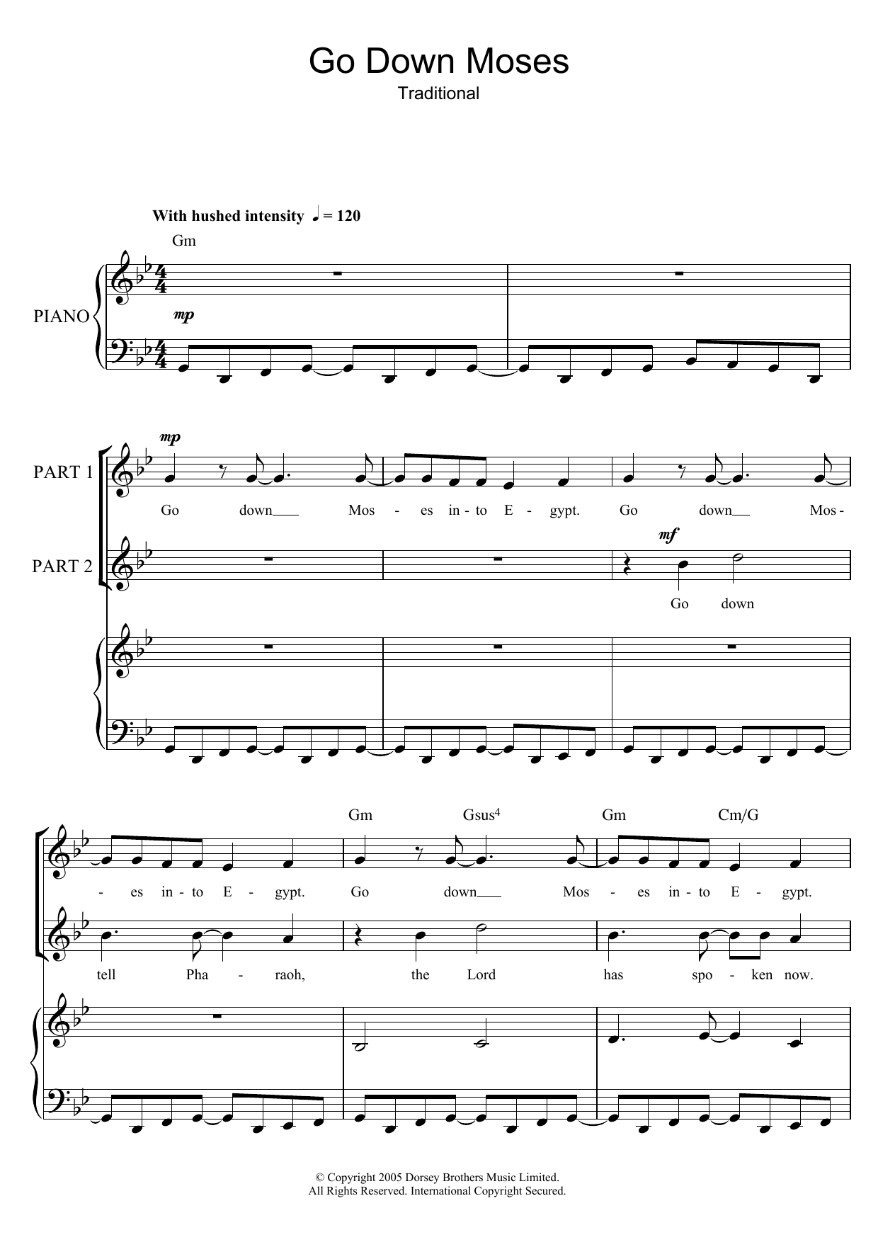 African-American Spiritual Go Down Moses (arr. Rick Hein) Sheet Music Notes & Chords for 2-Part Choir - Download or Print PDF