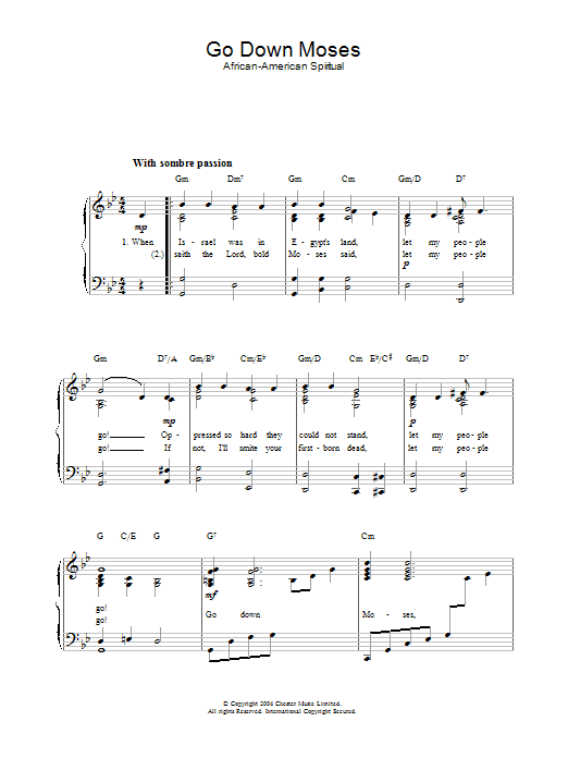 African-American Spiritual Go Down Moses Sheet Music Notes & Chords for Clarinet - Download or Print PDF