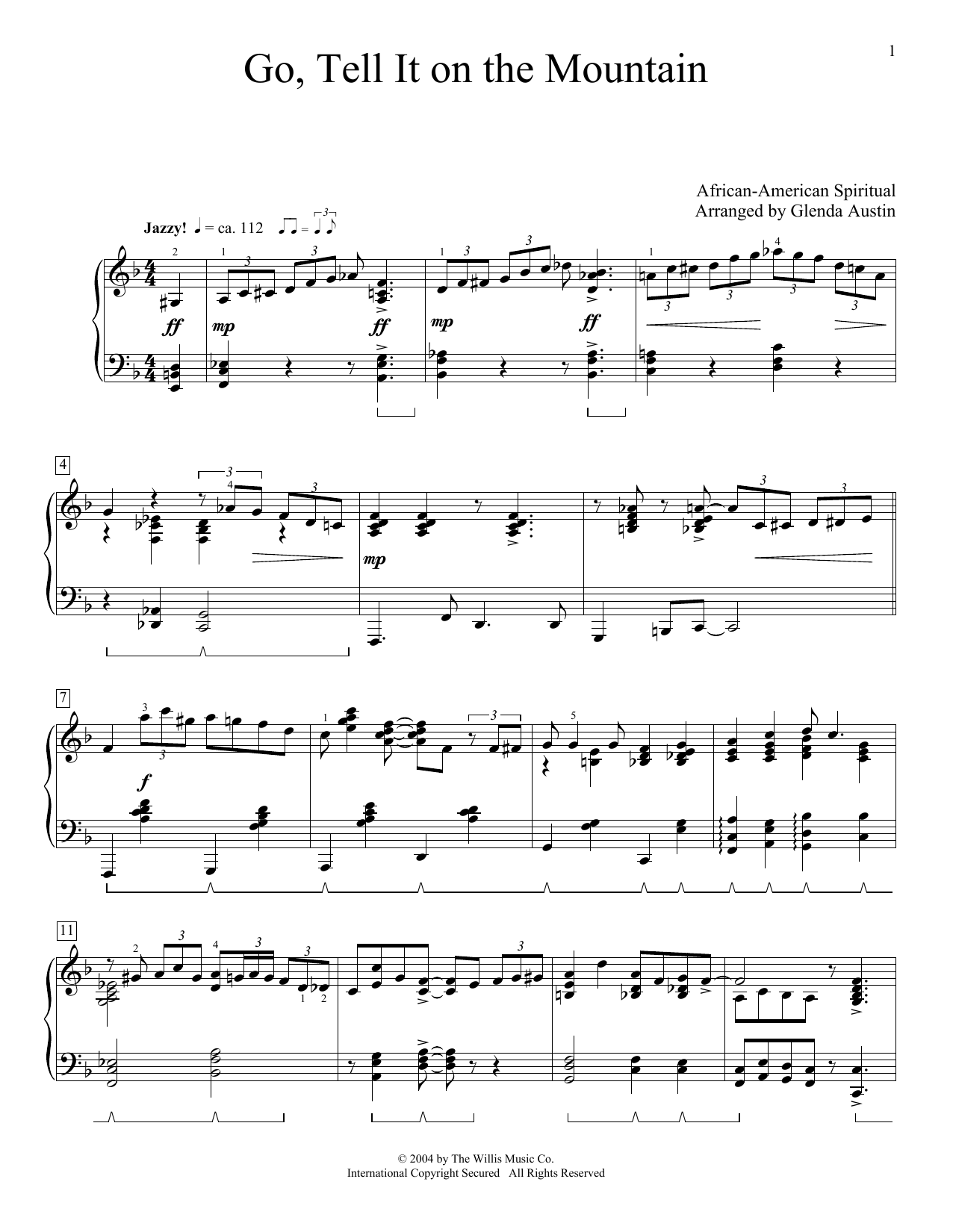 African-American Spiritual Go, Tell It On The Mountain (arr. Glenda Austin) Sheet Music Notes & Chords for Piano Solo - Download or Print PDF
