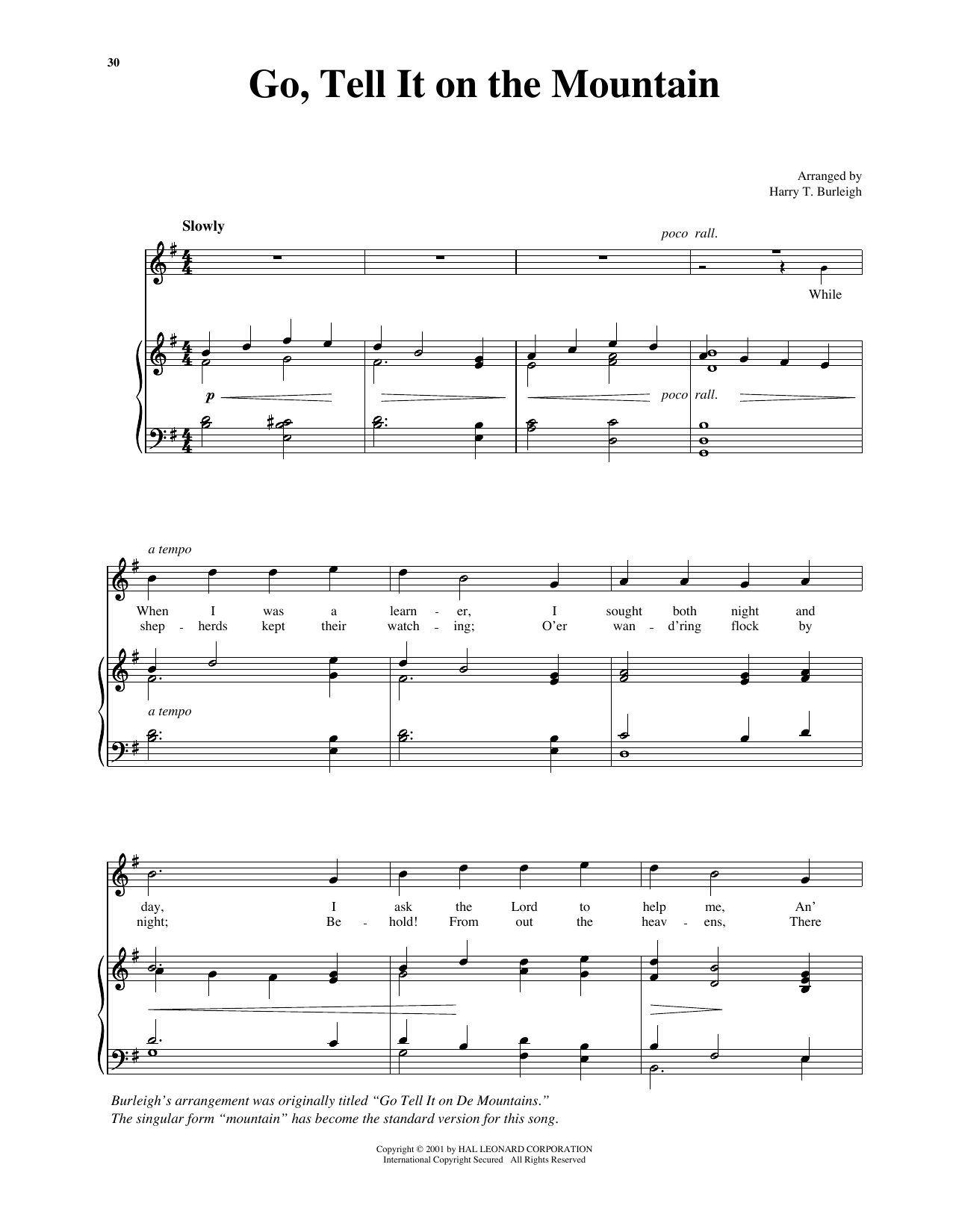 African American Spiritual Go Tell It On The Mountain (arr. Richard Walters) (High Voice) Sheet Music Notes & Chords for Piano & Vocal - Download or Print PDF