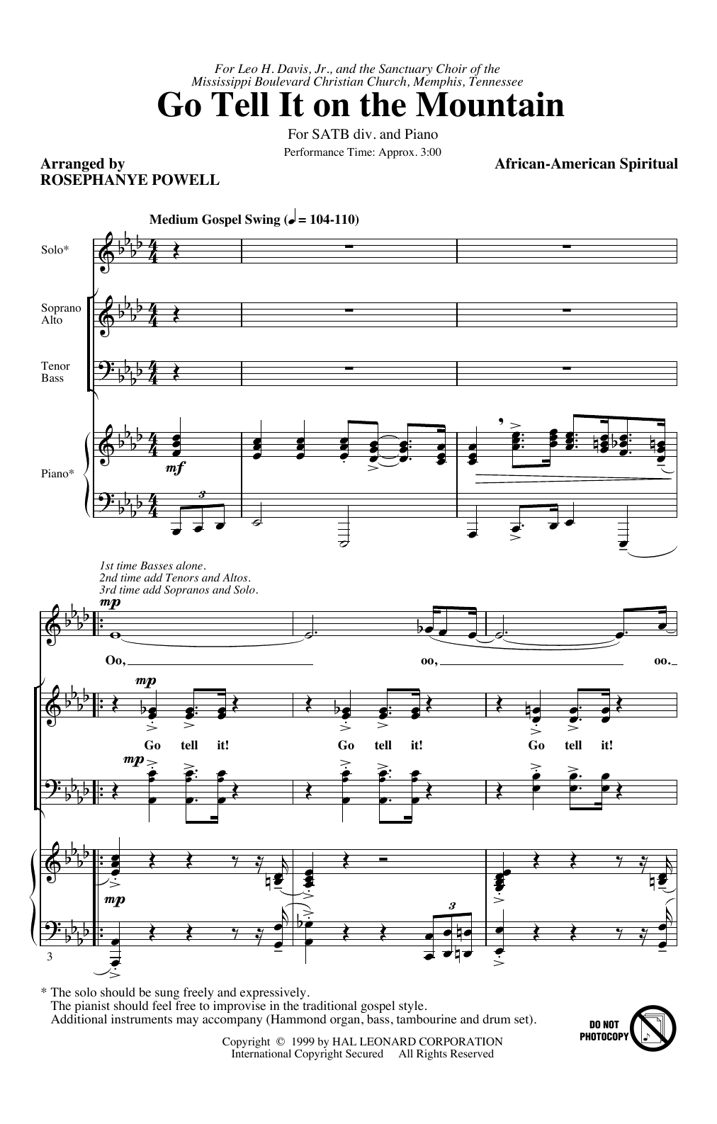 African-American Spiritual Go, Tell It On The Mountain (arr. Rosephanye Powell) Sheet Music Notes & Chords for SATB - Download or Print PDF