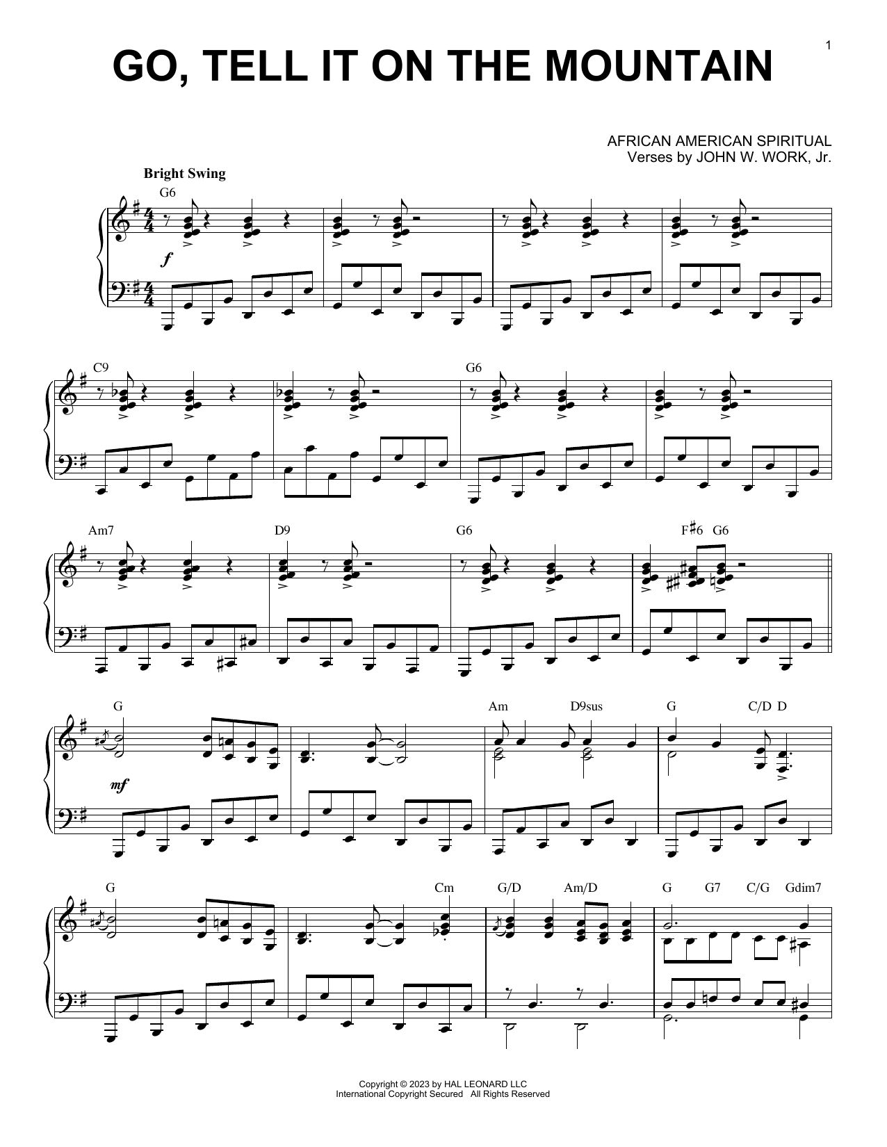 African American Spiritual Go, Tell It On The Mountain [Boogie Woogie version] (arr. Brent Edstrom) Sheet Music Notes & Chords for Piano Solo - Download or Print PDF