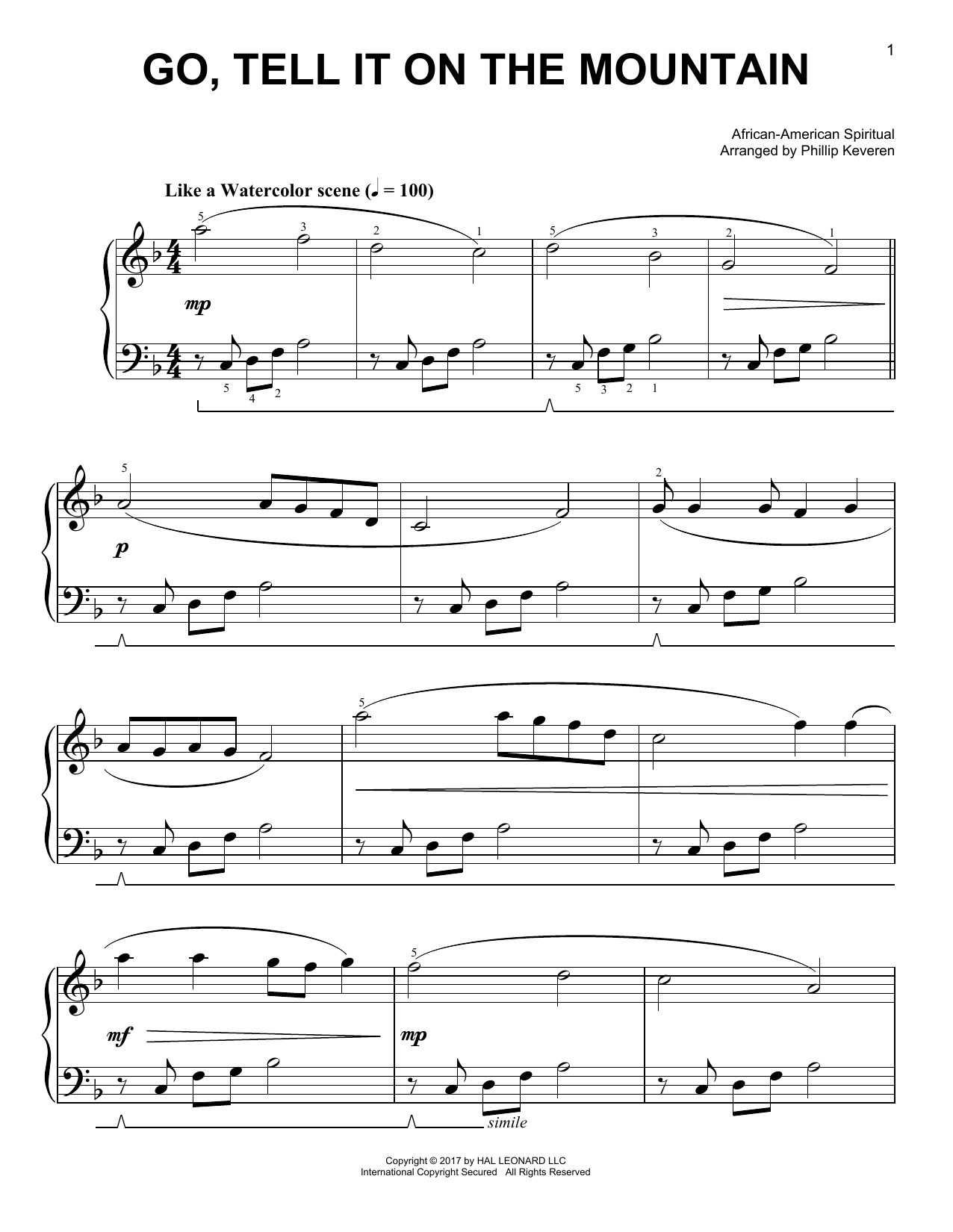 African-American Spiritual Go, Tell It On The Mountain [Classical version] (arr. Phillip Keveren) Sheet Music Notes & Chords for Easy Piano - Download or Print PDF