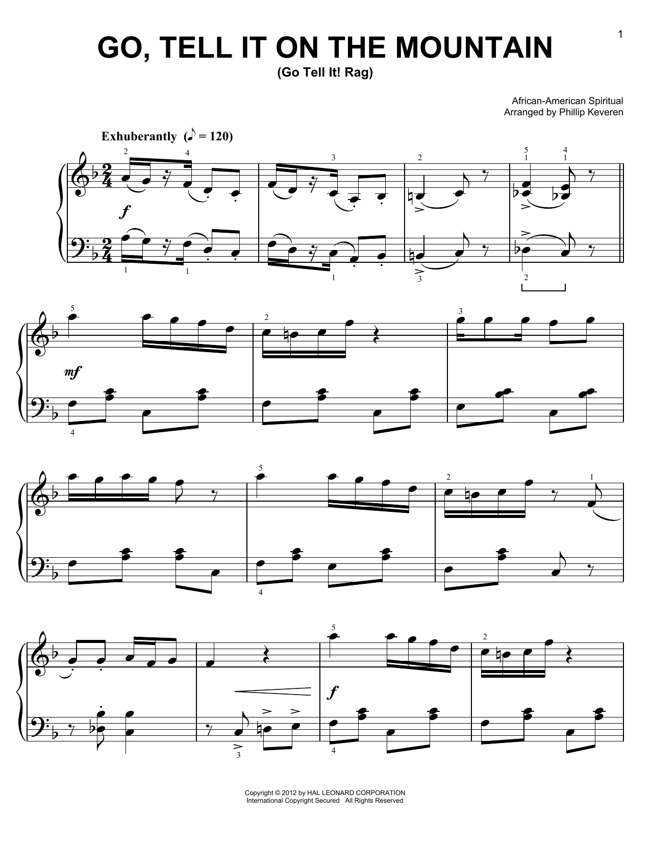 African-American Spiritual Go, Tell It On The Mountain [Ragtime version] (arr. Phillip Keveren) Sheet Music Notes & Chords for Easy Piano - Download or Print PDF