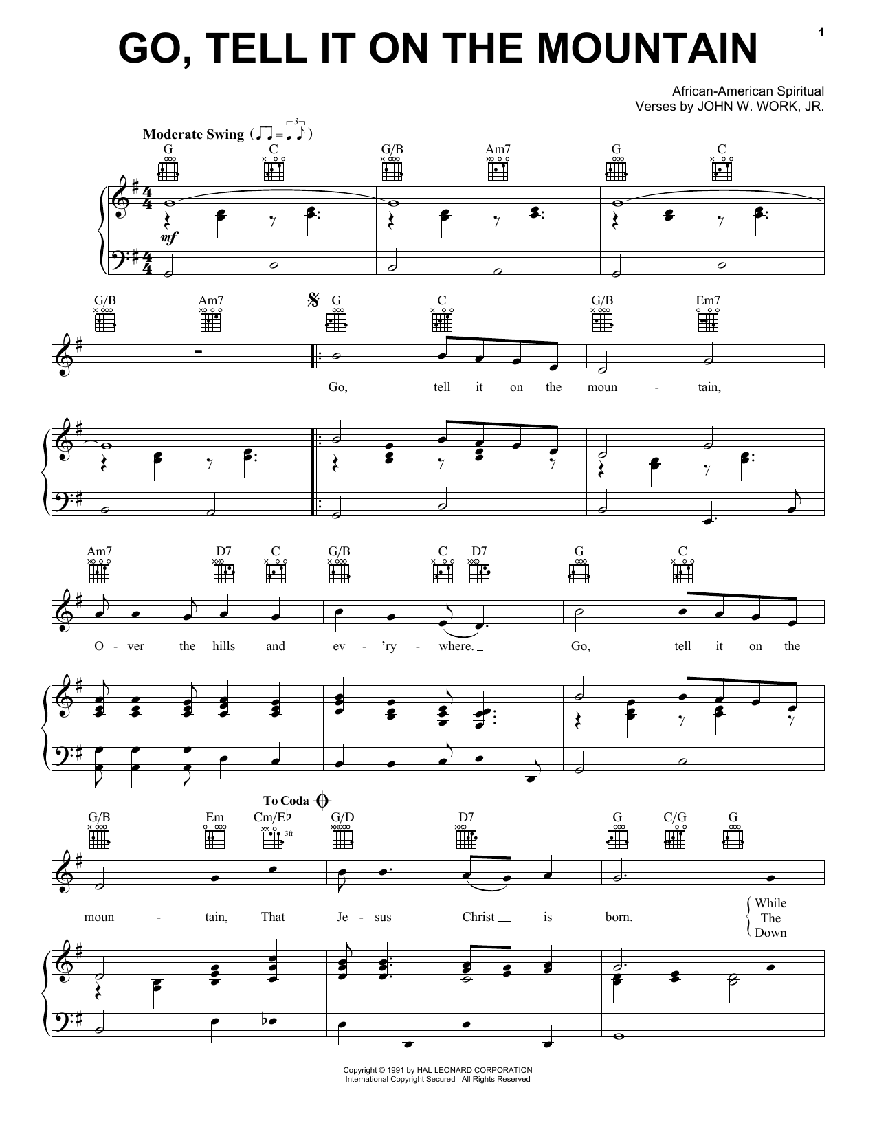 African-American Spiritual Go, Tell It On The Mountain Sheet Music Notes & Chords for Easy Guitar Tab - Download or Print PDF