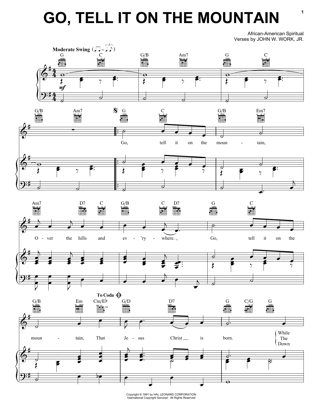 African-American Spiritual Go, Tell It On The Mountain Sheet Music Notes & Chords for Guitar Tab - Download or Print PDF