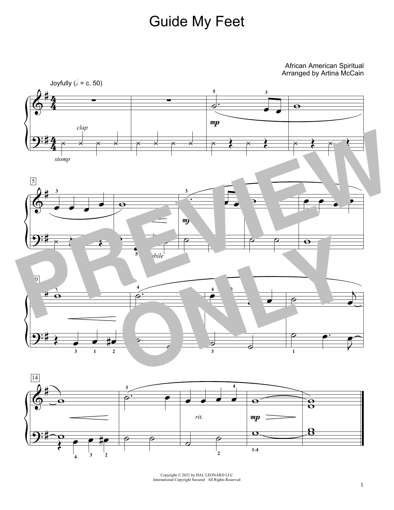 African-American Spiritual Guide My Feet (arr. Artina McCain) Sheet Music Notes & Chords for Educational Piano - Download or Print PDF