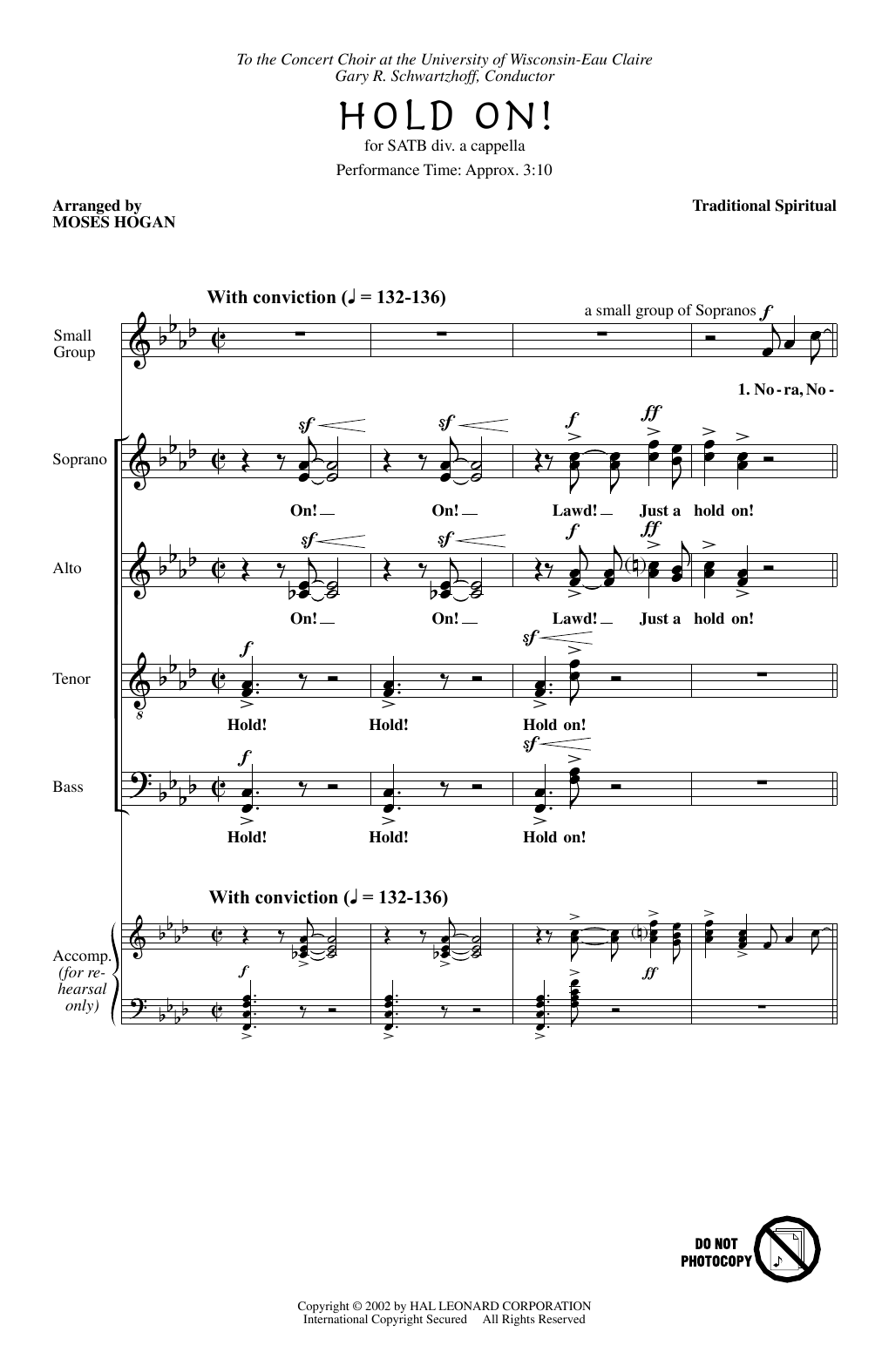 African-American Spiritual Hold On (arr. Moses Hogan) Sheet Music Notes & Chords for SATB Choir - Download or Print PDF