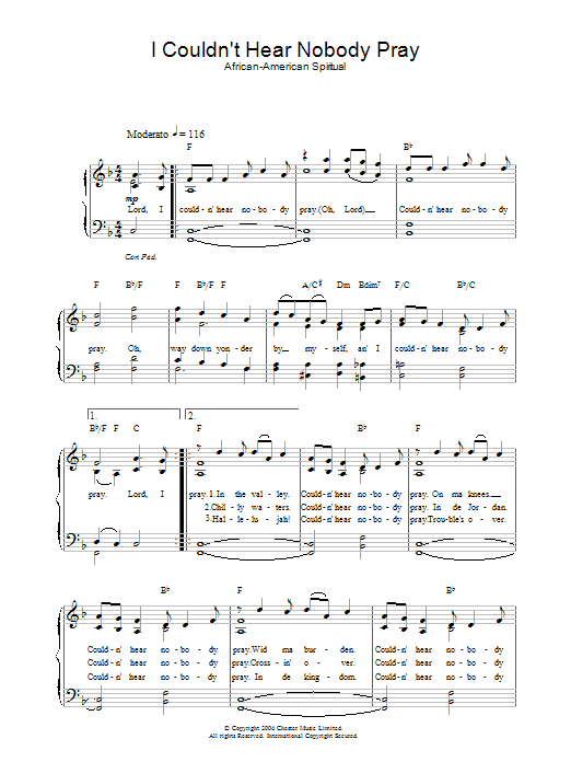 African-American Spiritual I Couldn't Hear Nobody Pray Sheet Music Notes & Chords for Piano & Vocal - Download or Print PDF