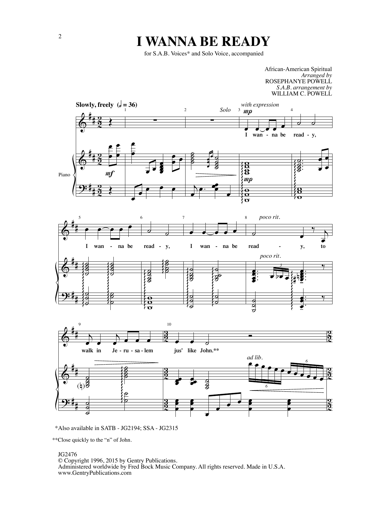 African-American Spiritual I Wanna Be Ready (arr. William C. Powell) Sheet Music Notes & Chords for SAB Choir - Download or Print PDF
