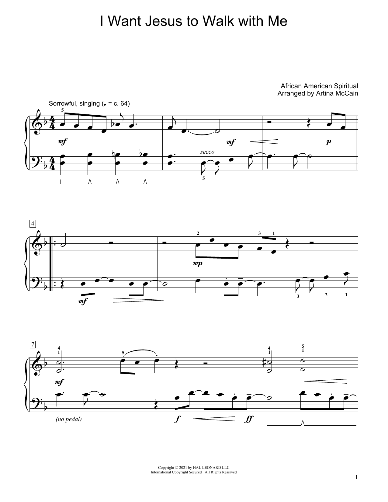 African-American Spiritual I Want Jesus To Walk With Me (arr. Artina McCain) Sheet Music Notes & Chords for Educational Piano - Download or Print PDF